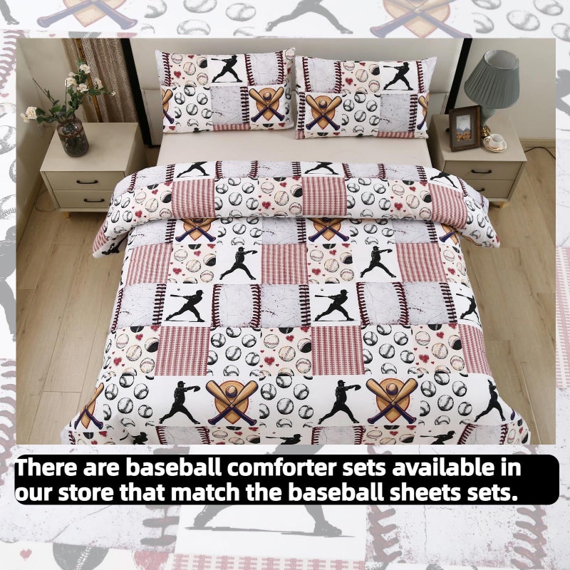 SDIII 4 Piece Baseball Sheets Twin Size Set Soft Microfiber Sports Twin Sheets Set Kids Sport Themed Bedding Sheet for Boys Girls Teens and Toddlers - Image 5